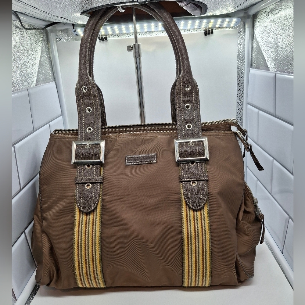 Un Apres Brown and Yellow Nylon Travel Tote Bag Like New